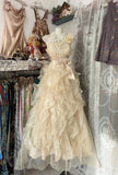 Sweet Light Yellow A-Line Spaghetti Straps Tulle Layered Prom Dress Beaded Sequin Birthday Dress HZ1108