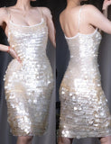 Fashion Silver Sequin Spaghetti Strap Sheath Prom Dress Sexy Party Dress HZ1108