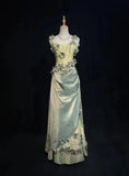 Vintage Olive Green Spaghetti Straps Sheath Beaded Prom Dress Gorgeous 3D Flowers Formal Evening Dress HZ1108