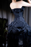 Black Personality Lace A-Line Strapless Prom Dress Birthday HZ1108