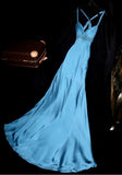 Elegant Blue Sweetheart Neck Bodycon Dress Satin Backless Prom Dress Formal Evening Dress HZ1108