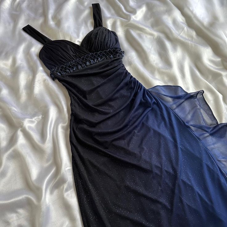 Vintage Gradient Navy Blue?? Sweetheart Prom Dress - Romantic Glitter?Chiffon Ruffled Party Dress for Birthday&Graduation&Quinceanera HZ1108