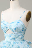 ?? Enchanted Blue A-Line Evening Gown ¨C Sweet Floral Layered Prom Dress for Special Occasion HZ1108