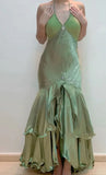 Gorgeous Green V-Neck Beaded Satin Mermaid Backless Evening Gown HZ1108