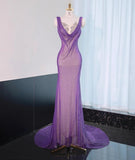 Noble Purple Mermaid Gown - Glitter Rhinestone Tulle Prom Dress for Special Ocassions HZ1108
