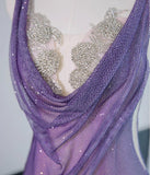 Noble Purple Mermaid Gown - Glitter Rhinestone Tulle Prom Dress for Special Ocassions HZ1108