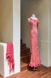 Enchanted Light Purple One Shoulder Bodycon Beading Chiffon Prom Dress Vintage Glitter Evening Gown HZ1108
