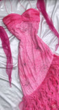 Pink Princess Style Beaded Chiffon Prom Dress for Party Glitter 90s Retro A-Line Evening Gown HZ1108