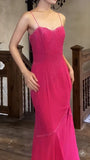 Fairytale Pink Spaghetti Strap Beaded Long Prom Dress Formal Evening Gowns HZ1108