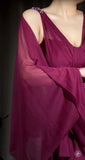 Elegant A-Line Grape V-neck Long Prom Dress Glam Sleeveless Chiffon Evening Dress HZ1108