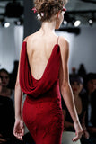 Elegant Burgundy Spaghetti Straps Mermaid Backless Chiffon Long Prom Dress HZ1108