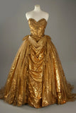 Classic Gold Sweetheart Glitter Beaded Tulle Ball Gowns Formal Evening Gowns HZ1108