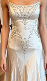 Elegant Spaghetti Straps Mermaid Wedding Dress Satin Beading Long Prom Dress Simple Formal Evening Dress HZ1108