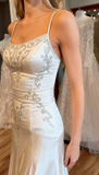 Elegant Spaghetti Straps Mermaid Wedding Dress Satin Beading Long Prom Dress Simple Formal Evening Dress HZ1108
