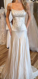 Elegant Spaghetti Straps Mermaid Wedding Dress Satin Beading Long Prom Dress Simple Formal Evening Dress HZ1108