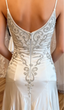 Elegant Spaghetti Straps Mermaid Wedding Dress Satin Beading Long Prom Dress Simple Formal Evening Dress HZ1108