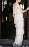 Elegant Pearl White V-neck Chiffon Beaded Evening Dresses Simple Wedding Guest Dresses with Embroidered Appliques HZ1108