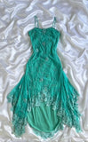 Fairytale Turquoise Spaghetti Straps Chiffon Party Dresses Vintage Lace Applique Prom Dresses Homecoming Dresses HZ1108