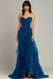 Elegant Mermaid Dark Green Sweetheart Tulle Long Prom Dresses Formal Evening Dresses with Rufflest HZ1108