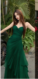 Elegant Dark Green A-Line Sweetheart Tulle Layered Long Prom Dresses Formal Evening Dress HZ1108