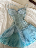 Sweet Tiffany Blue Spaghetti Strap Chiffon Party Dresses Lace Applique Short Prom Dresses Homecoming Dress HZ1108