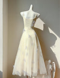Fairytale Spaghetti Straps Cream A-Line White Square Neck Tulle Birthday Dresses Cute Party Dresses Homecoming Dress HZ1108