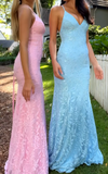 Sweet Pink Spaghetti Strap Mermaid Deep V Neck Tulle Applique Wedding Dress Backless Evening Dress HZ1108