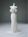 Glam White Taffeta Off-the-shoulder Mermaid Evening Dress Beaded Long Prom Dresses HZ1108