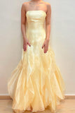 Chic Yellow Strapless Chiffon Mermaid Backless Evening Dresses HZ1108
