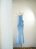 Elegant Light Blue Strapless Party Dress Simple Mermaid Evening Dress HZ1108