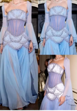 Glam Purple Sheath Tulle Beaded Sleeves Long Prom Dresses HZ1108
