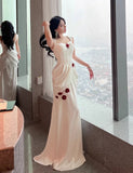 Elegant White Satin Mermaid Off-the-shoulder Long Prom Dresses Simple Formal Evening Dresses HZ1108