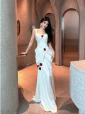 Elegant White Satin Mermaid Off-the-shoulder Long Prom Dresses Simple Formal Evening Dresses HZ1108