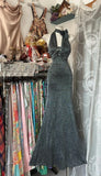 Modern Halter Black Grey Sheath Backless Long Party Dress Cocktail Dress HZ1108