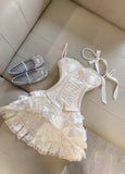 Princess-Inspired Spaghetti Straps Satin Lace Satin Short Prom Dresses Cute A-Line Two-Piece Homecoming Dress HZ1108