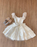 Sweet Lace Layered Homecoming Dress with Bow Tulle Retro Short Prom Dresses HZ1108
