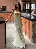 Sexy Yellow Chiffon Mermaid Evening Dress Chic Strapless Party Dress HZ1108