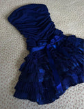 Vintage Dark Sapphire Strapless Chiffon Lace Short Prom Dresses Sweet Homecoming Dresses HZ1108