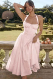 Sweet Pink A-Line Halter Satin Cocktail Prom Dresses Simple Party Dresses HZ1108