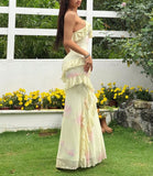Sexy Yellow V-Neck Sheath Chiffon Ruffle Spaghetti Straps Party Dress HZ1108