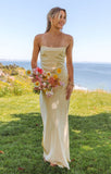 Butter Yellow Spaghetti Strap Fashion Dress Backless Satin Evening Dress for Bridesmaids HZ1108