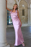 Simple Gray Pink Spaghetti Straps Satin Fashion Dress for Party&Bridesmaids HZ1108