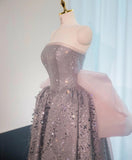 Fairytale Dust Pink Strapless Sequined A-Line Long Prom Dresses Sweet 16 Evening Gowns HZ1108
