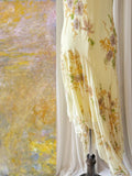 Vintage Yellow Beaded Chiffon Spaghetti Straps Sheath Prom Dresses HZ1108