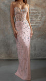 Sweet Pink Sweetheart Neck Beaded Chiffon Sheath Prom Dresses Formal Evening Dress HZ1108