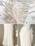 Light Champagne French Pearl Pendant Party Dress Satin Spaghetti Straps Chiffon Birthday Dress HZ1108