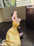 Sweet Butter Yellow Spaghetti Strap A-Line Birthday Dress Elegant Backless Party Dress HZ1108
