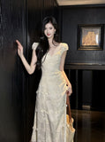 Hollow Butterfly Embroidery Dress French Summer Vacation Waist Gentle Dress HZ1108