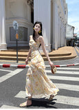 Sweet French Ruffle Print Spaghetti Strap Dress Fashion Mermaid Party Dress HZ1108