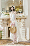 Sweet Light Apricot Spaghetti Strap Chiffon Ruffle Hi-Lo Birthday Party Dress HZ1108